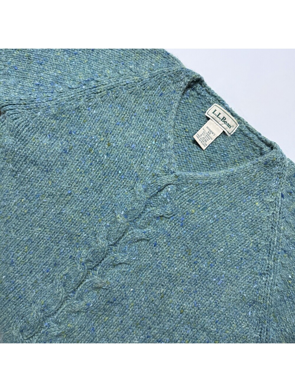 Vintage LL Bean Mohair Lambswool Blend Aqua Pullover Sweater Thick Knit Women XS